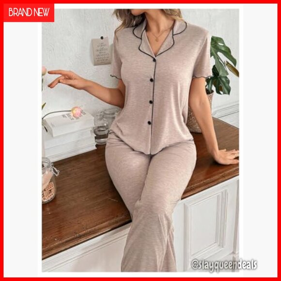 Soft Button Down Pajama Set Short Sleeve Shirt Pants Lounge Sleepwear - Picture 5 of 5